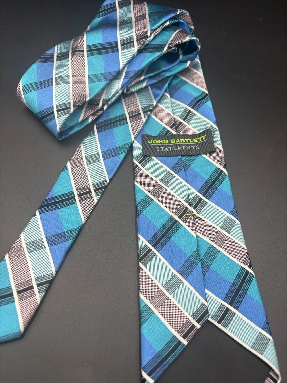 John Bartlett Blue Silk Plaid Men's Tie - Classic Pattern